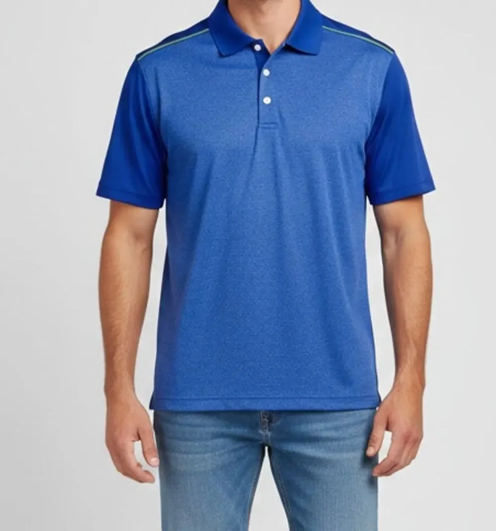 Bolle Golf Men Medium 100% Polyester Two Tone Blue Golf Polo Short Sleeve Shirt